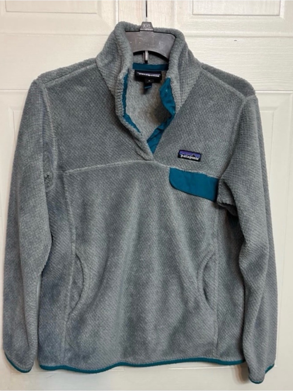 Patagonia Gray Fleece Zip Pullover with Teal Trim
